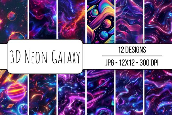 3D Neon Galaxy Seamless Pattern: A Digital Design Resource
