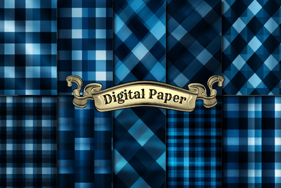 Blue and Black Plaid Digital Paper