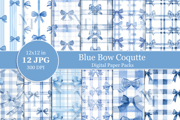Blue Bow Coquette Digital Paper: A Modern Twist on Classic Charm