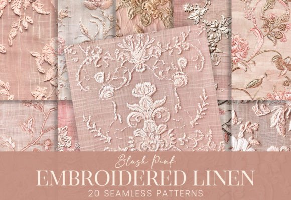 Blush Pink Chic Embroidered Linen Fabric