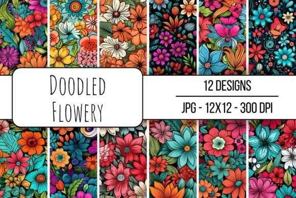 Doodled Flowery Seamless Pattern