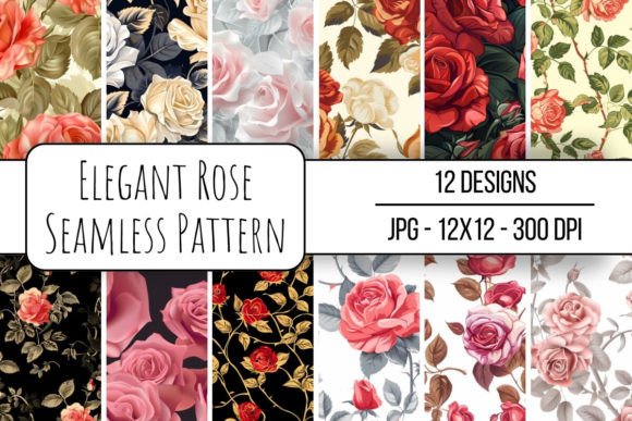 Elegant Rose Seamless Pattern: 12 HD Digital Backgrounds
