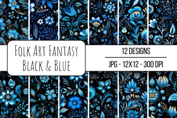 Folk Art Fantasy Black and Blue: Unlocking Creative Potential with Digital Patterns