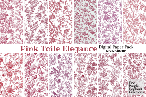Pink Toile Elegance Chinoiserie Flowers