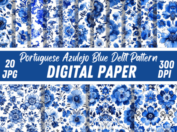 Portuguese Azulejo Blue Delft Pattern