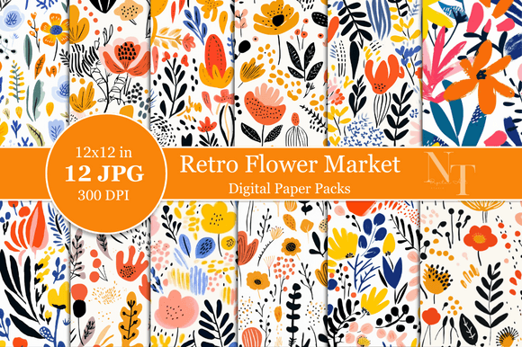 Retro Flower Market Digital Paper
