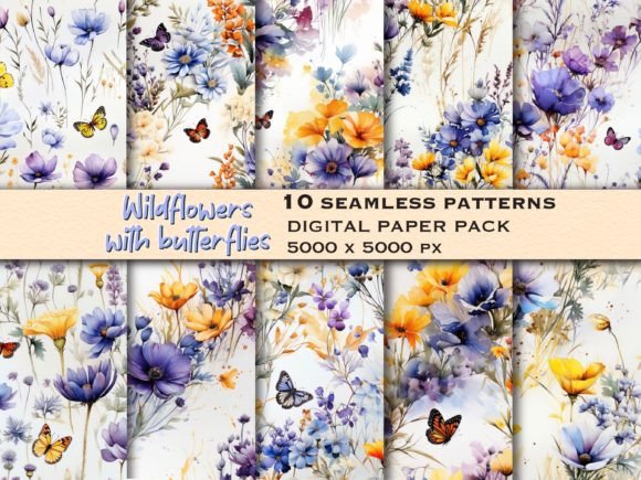 Wildflowers Butterfly Seamless Pattern